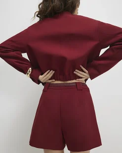Red Tailored Plaited Belt Shorts