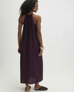 Red Textured Halter Neck Maxi Dress