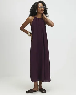 Red Textured Halter Neck Maxi Dress