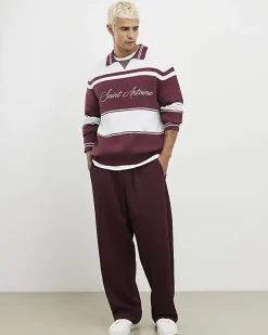 Red Wide Leg Twill Joggers