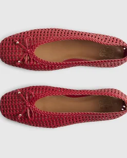 Red Woven flat Ballet Pumps