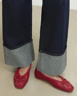 Red Woven flat Ballet Pumps