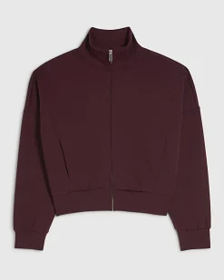 Red Zip Up Interlock Bomber Jacket
