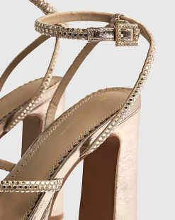 Rose Gold Diamante Platform Heeled Sandals
