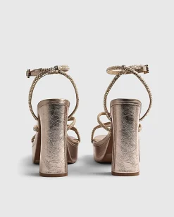 Rose Gold Diamante Platform Heeled Sandals
