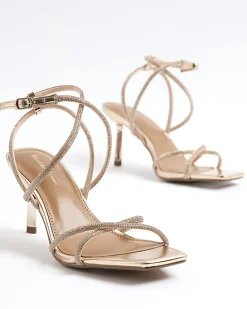 Rose Gold Diamante Strappy Heeled Sandals