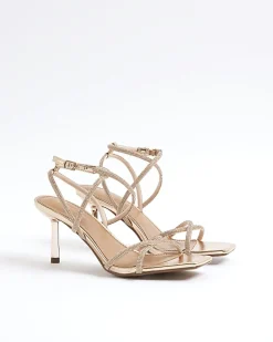 Rose Gold Diamante Strappy Heeled Sandals
