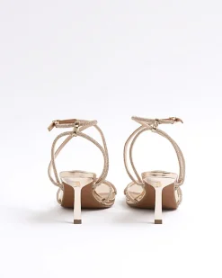 Rose Gold Diamante Strappy Heeled Sandals