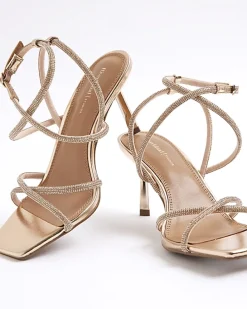 Rose Gold Diamante Strappy Heeled Sandals