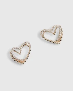 Rose Gold Double Heart Stud Earrings