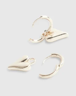 Rose Gold Heart Drop Hoop Earrings