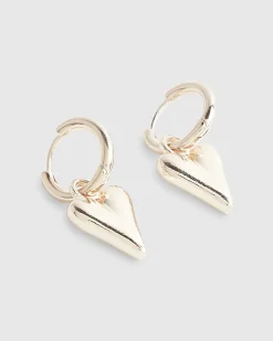 Rose Gold Heart Drop Hoop Earrings