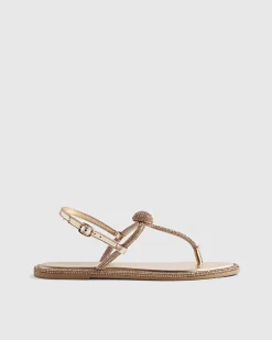 Rose Gold Leather Embellished Sandals