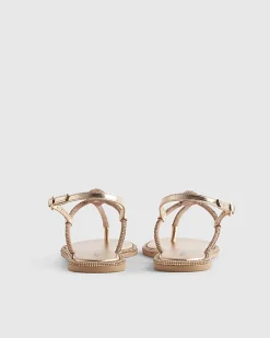 Rose Gold Leather Embellished Sandals