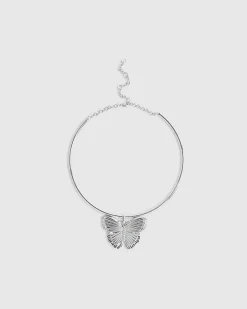 Silver Butterfly Torque Necklace