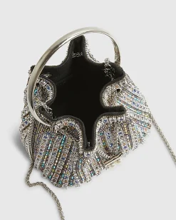 Silver Diamante Bucket Clutch Bag
