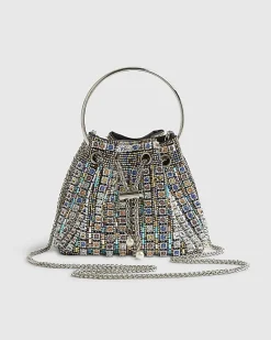 Silver Diamante Bucket Clutch Bag