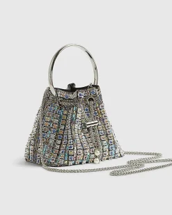 Silver Diamante Bucket Clutch Bag
