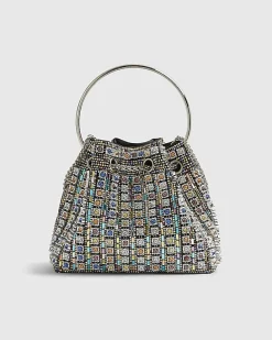 Silver Diamante Bucket Clutch Bag