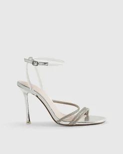 Silver Diamante Strappy Heeled Sandals