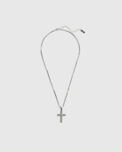 Silver Diamond Simulant Cross Necklace