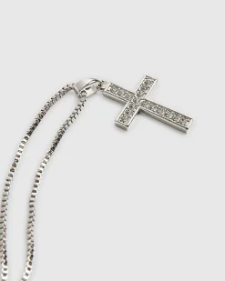 Silver Diamond Simulant Cross Necklace