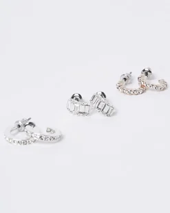 Silver Diamond Simulant Earrings Multipack