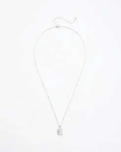 Silver Diamond Simulant Pendant Necklace