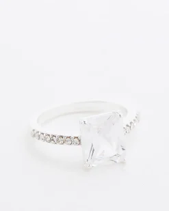 Silver Diamond Simulant Ring