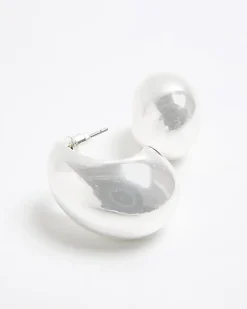 Silver Domed Hoop Earrings