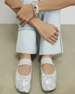 Silver Elastic Strap Backless Ballet Flats
