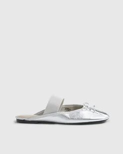 Silver Elastic Strap Backless Ballet Flats