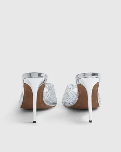 Silver Embellished Heeled Mule Sandals