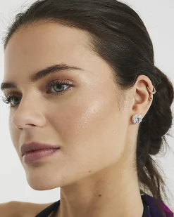 Silver Halo Stud Earrings