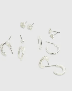 Silver Heart And Bow Multipack Earrings