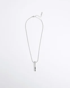 Silver Japanese Bar Pendant Necklace