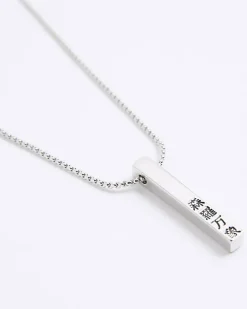 Silver Japanese Bar Pendant Necklace