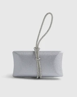 Silver Knotted Handle Clutch Bag
