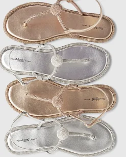 Silver Leather Embellished Toe Thong Sandals