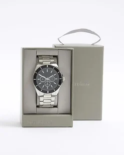 Silver Metal Black Dial Watch