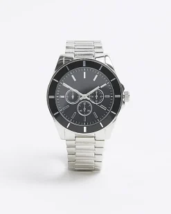 Silver Metal Black Dial Watch