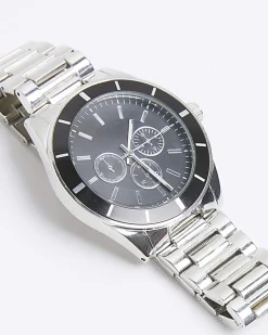 Silver Metal Black Dial Watch