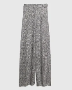 Silver Metallic Knit Wide Leg Trousers