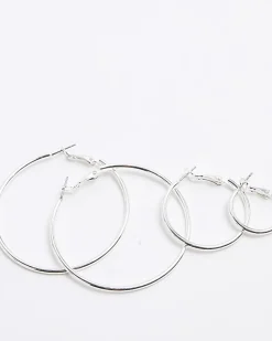 Silver Mixed Hoop Earrings Pack of 3