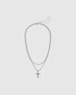 Silver Mixed Metal Cross Necklace