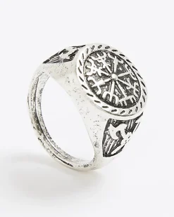 Silver Rhodium Compass Ring