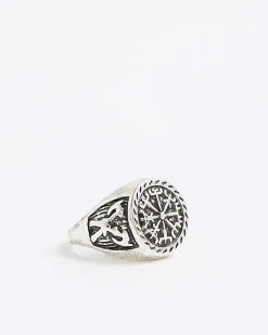 Silver Rhodium Compass Ring