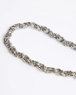 Silver Rhodium Twist Chain Necklace