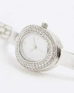 Silver Skinny Strap Oval Watch