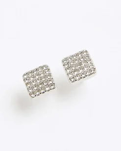 Silver Square Stud Earrings